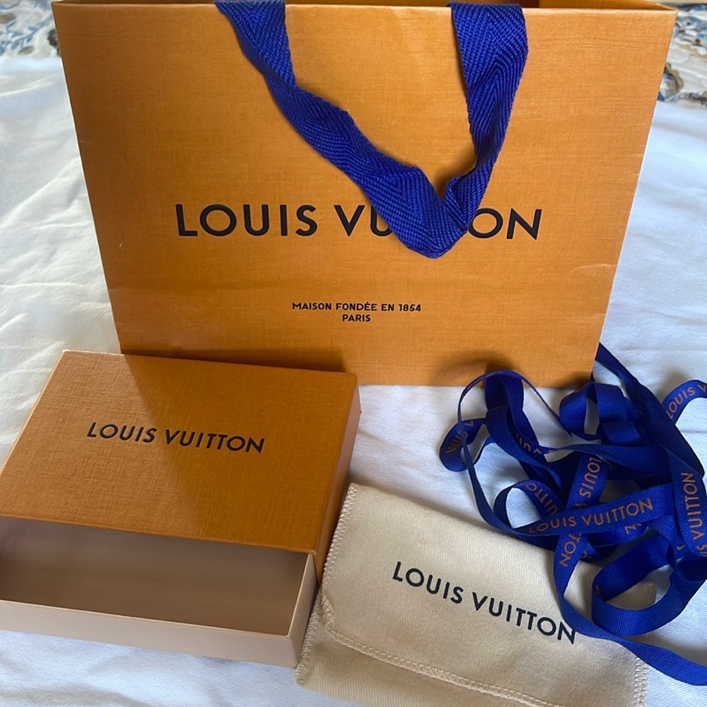 Louis Vuitton, dust bag, box, bag, and ribbon all original